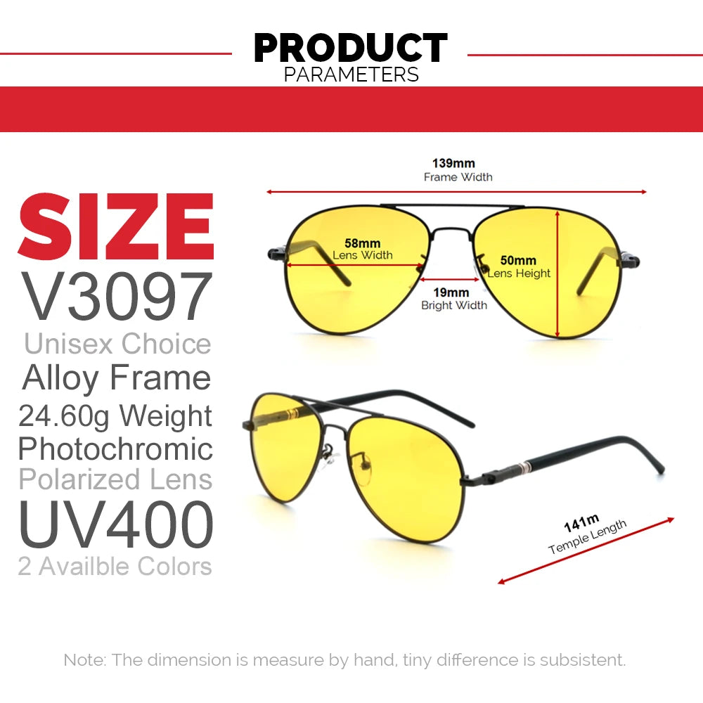 Photochromic Night Vision Polarizing Sun Glasses