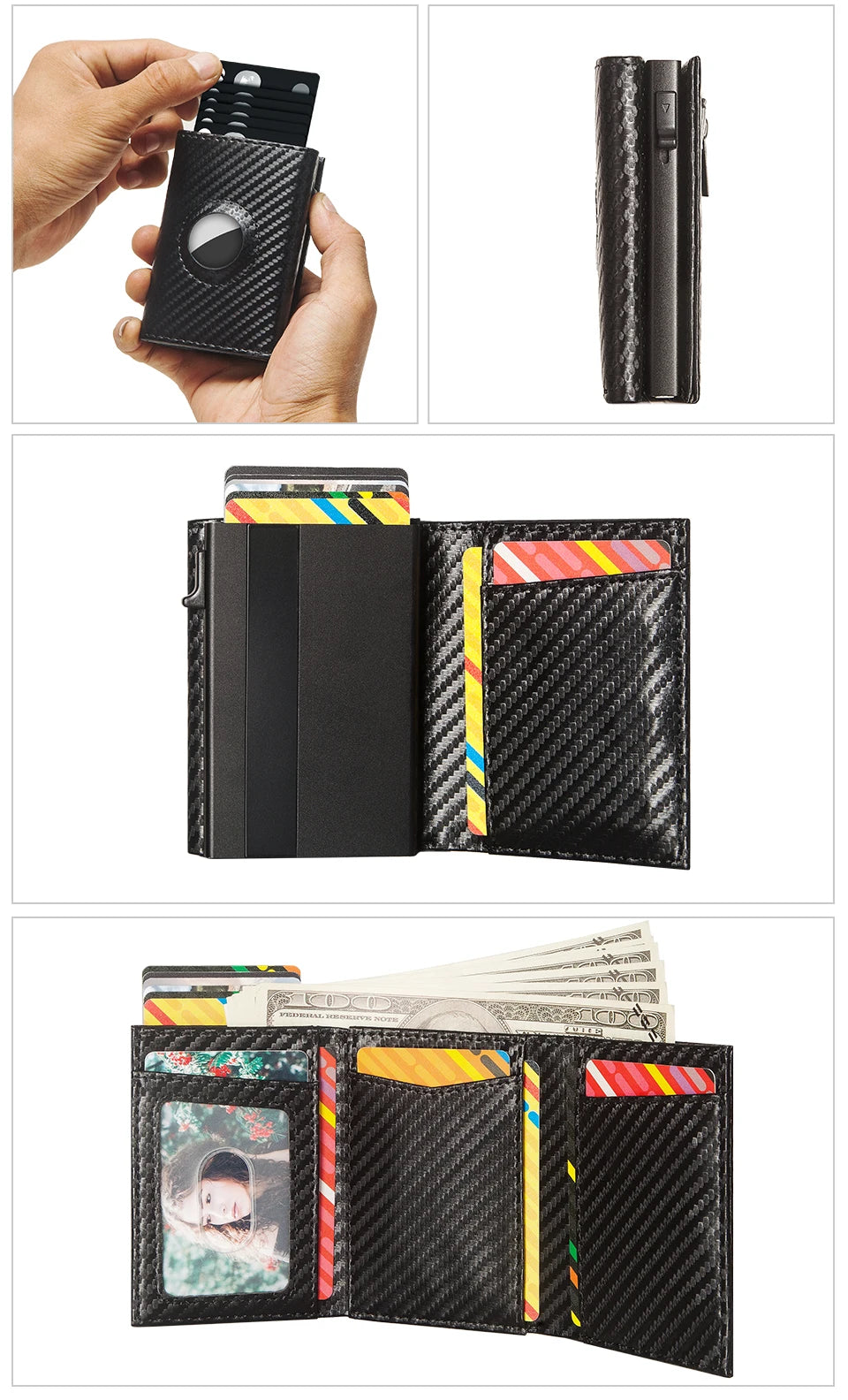 RFID Carbon Fiber Airtag Blocking Wallet