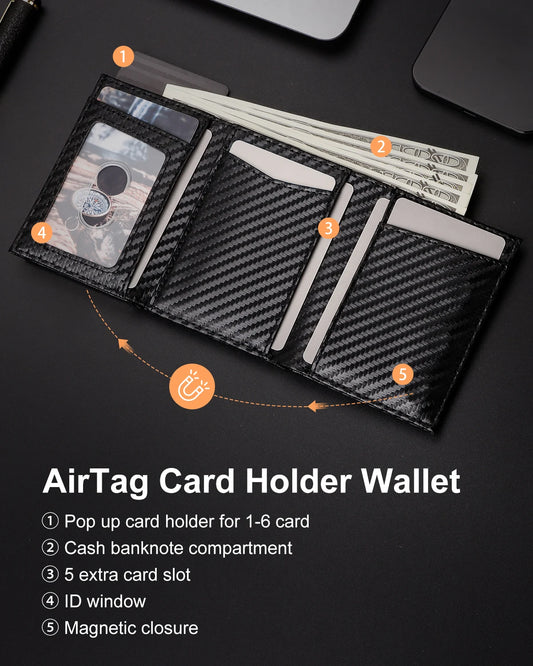 RFID Carbon Fiber Airtag Blocking Wallet